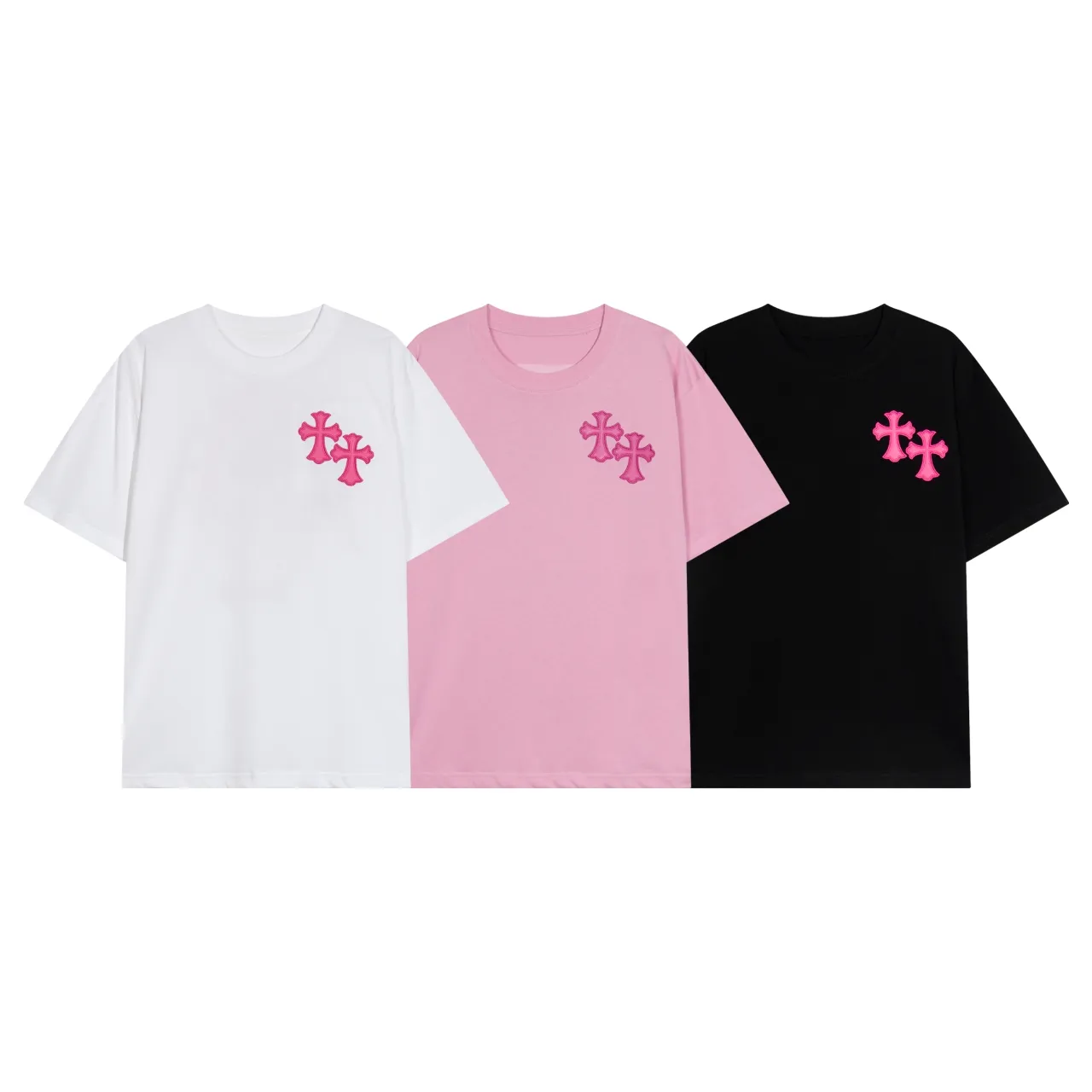 P150 Chrome Hearts Chrome Hearts Contrast Color Short Sleeves Size: SMLXL Color: White Pink Black